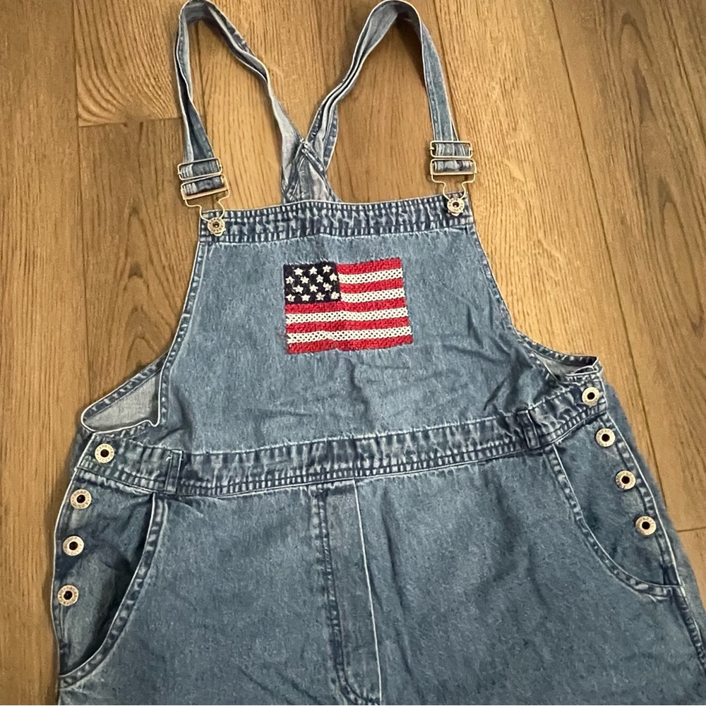 Vintage AGAPO Denim Blue Overalls Patriotic‎ American Flag